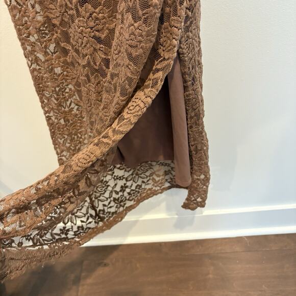 Bebe Dress Medium‎ Mocha Mousse Maxi Long Prom Lace Mesh Overlay Garden Fairy - Picture 8 of 16